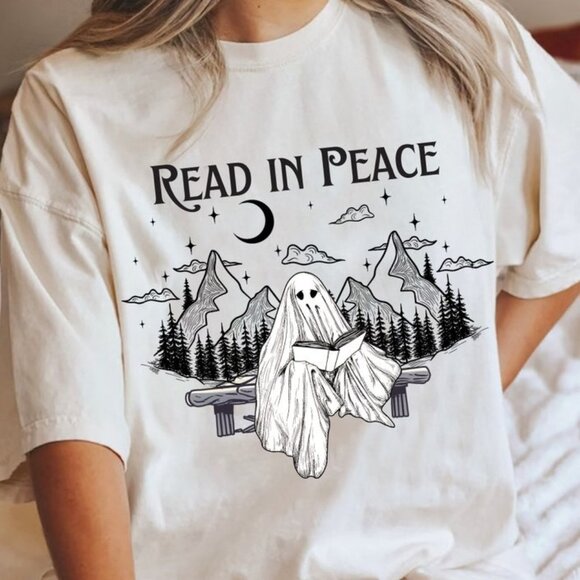Book Lover Halloween Shirt, Funny Ghost Book Nerd, Teacher Halloween Gift - Picture 1 of 4